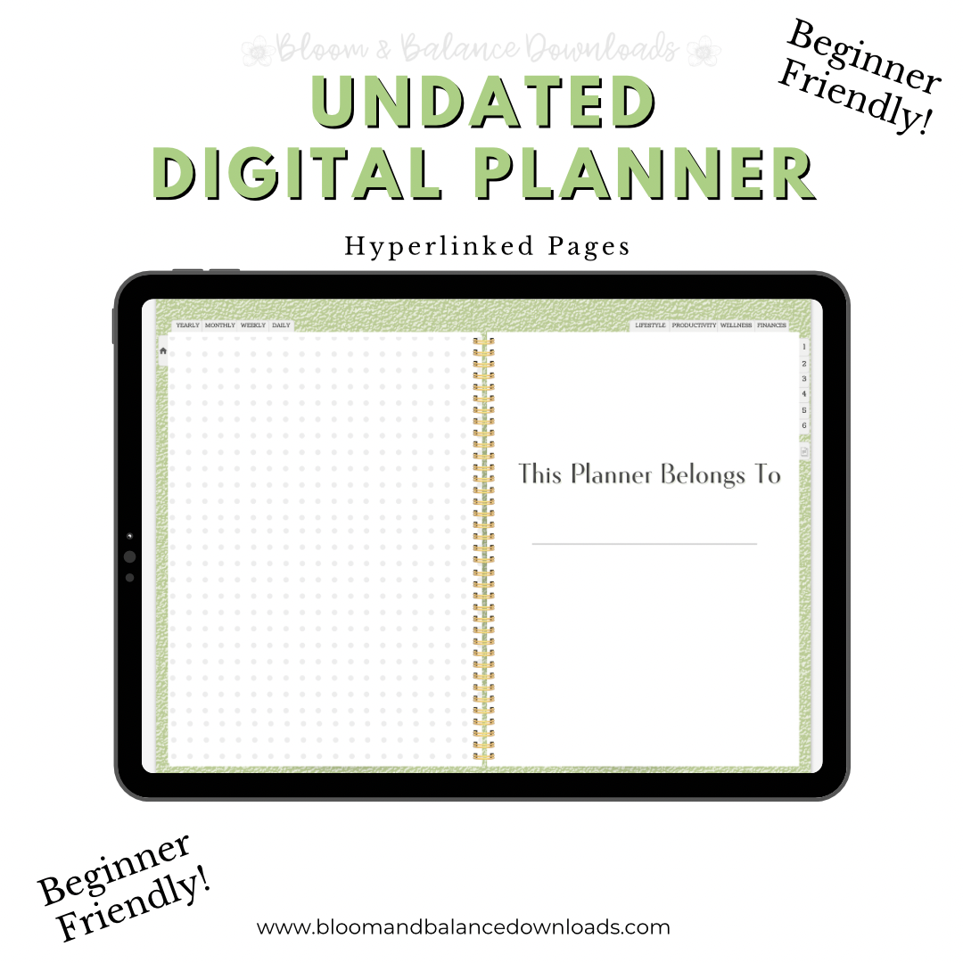 Undated Sage Green Hyperlinked Digital Planner