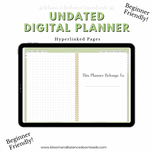 Undated Sage Green Hyperlinked Digital Planner