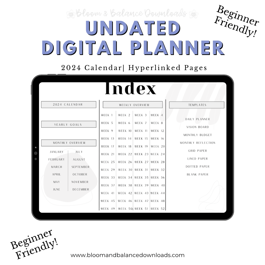 Undated Digital Planner- 2024 Calendar