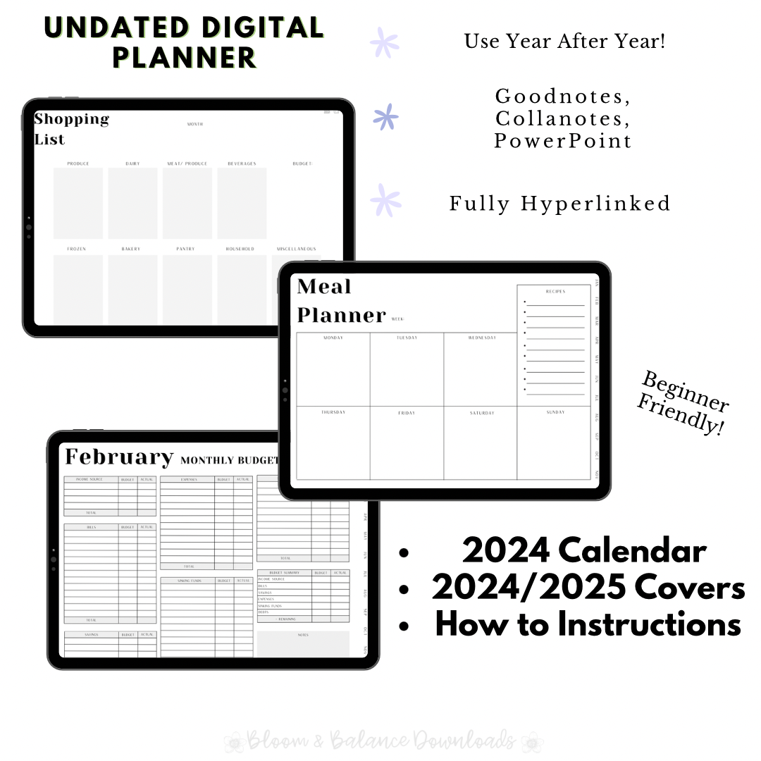 Undated Digital Planner- 2024 Calendar