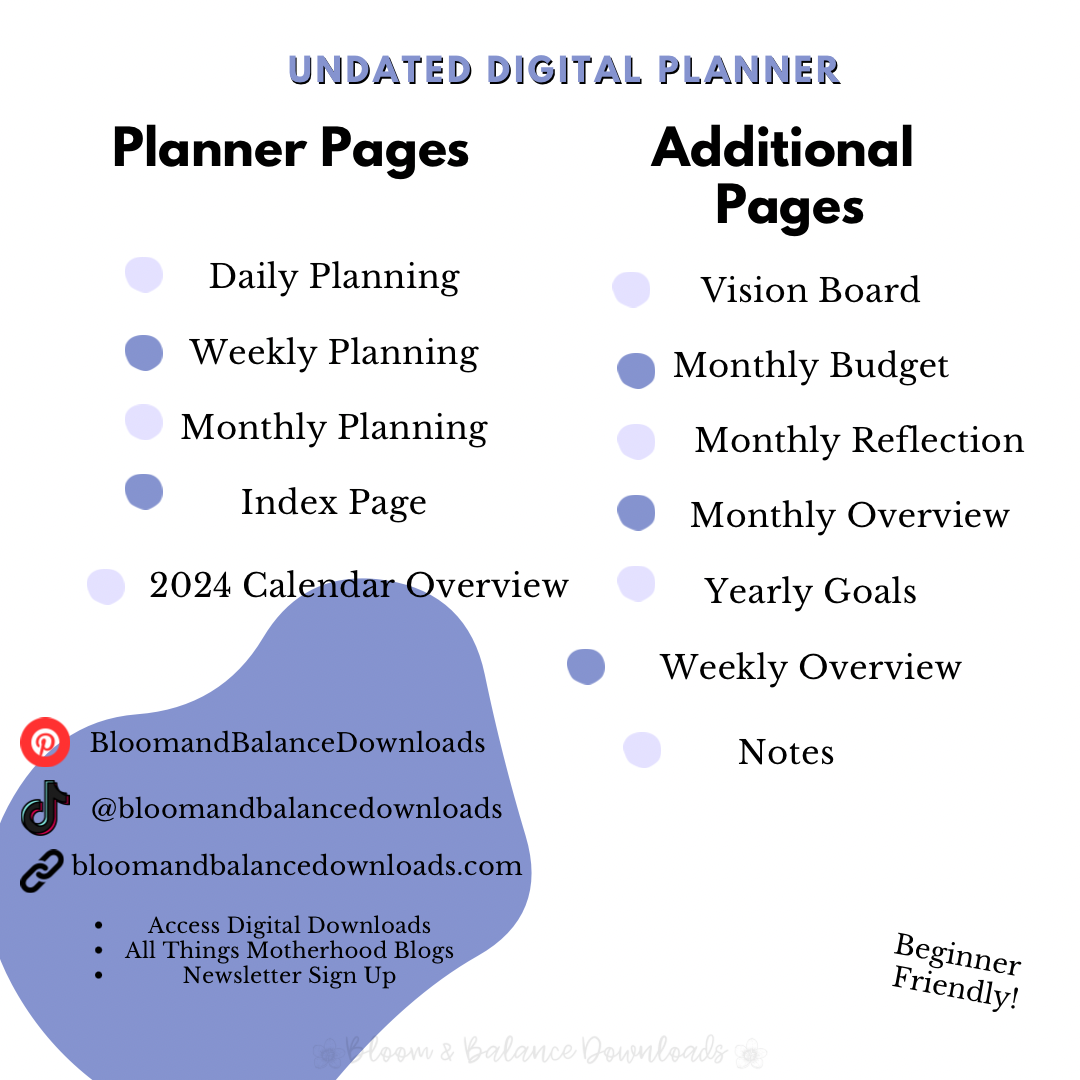 Undated Digital Planner- 2024 Calendar