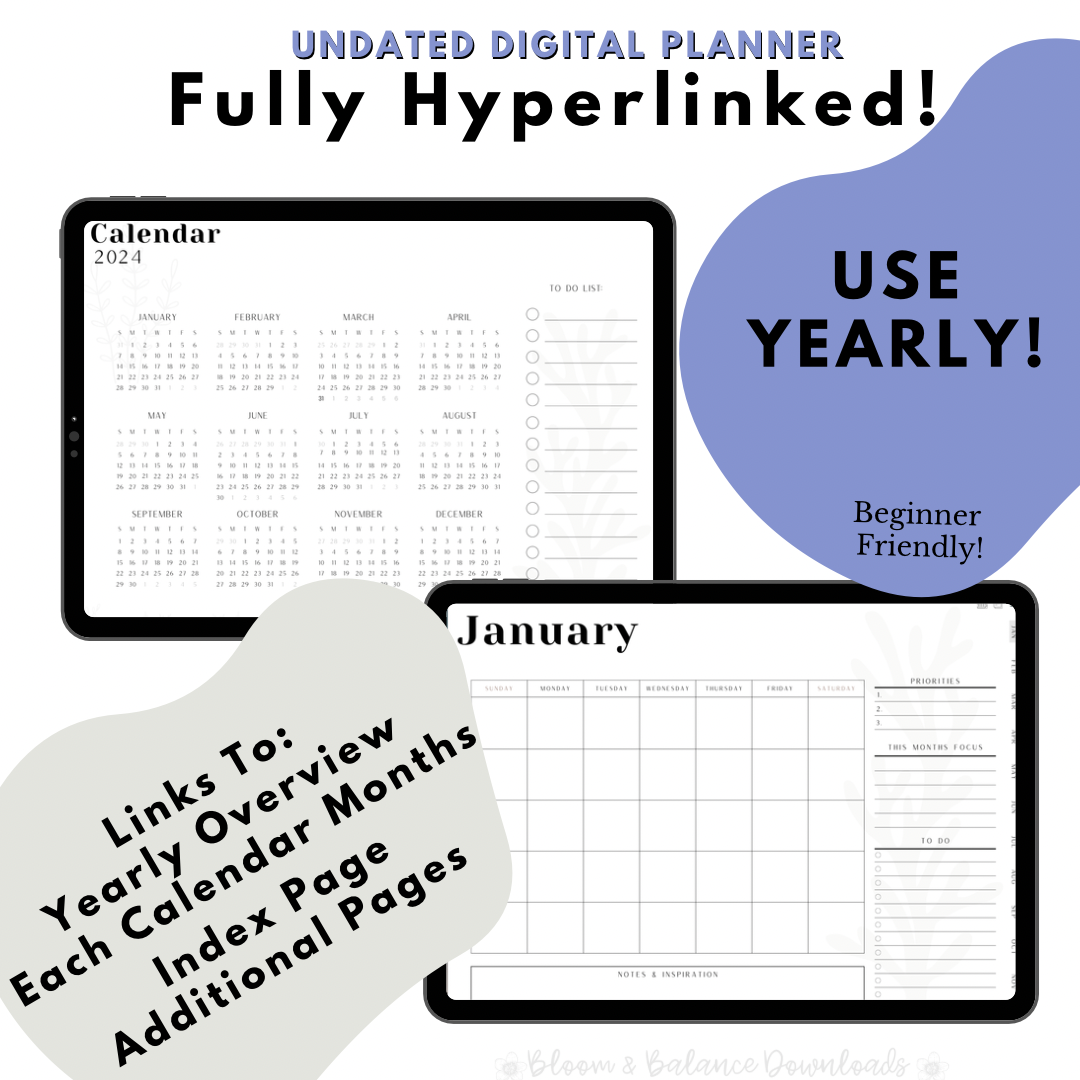 Undated Digital Planner- 2024 Calendar